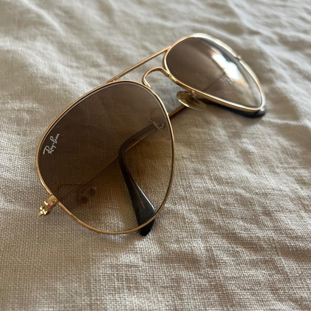 Authentic Ray-Ban Aviator Sun Glasses Brown Tint Gold Frame - Picture 2 of 15